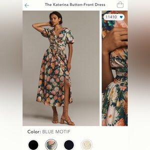 Anthropologie Katrina Button-Front Dress, NWT, Blue Motif